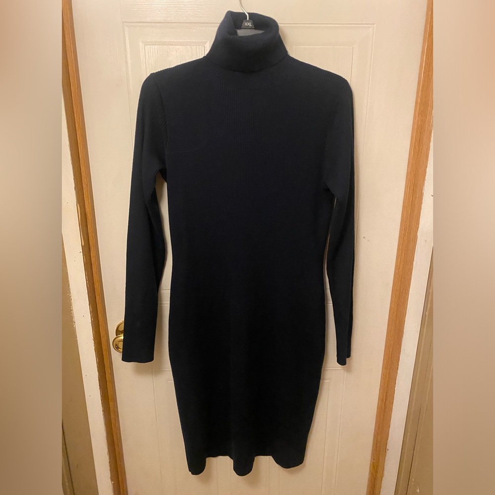 Ralph Lauren Long Sleeve Turtleneck Knit Dress with Elbow Patches - Picture 2 of 9